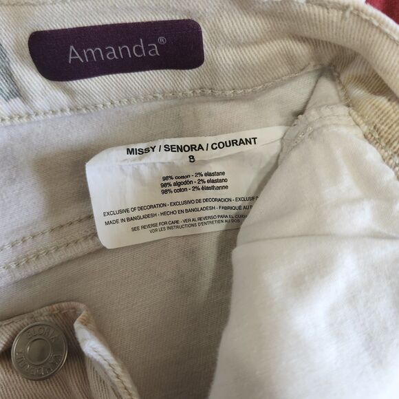 Gloria Vanderbilt Amanda Capri Jeans Floral Beige Stretch Denim Womens 8 - Picture 10 of 12